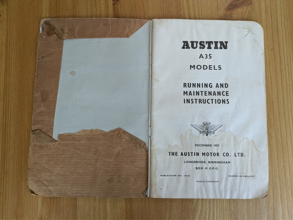 AUSTIN A35 RUNNING AND MAINTENTANCE INSTRUCTIONS
