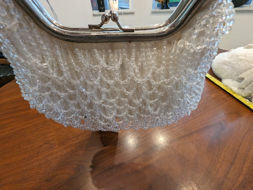 NWT ALFRED ANGELO WHITE BEADED SEQUIN EVENING BAG BRIDE SILVERTONE HANDLE LATCH