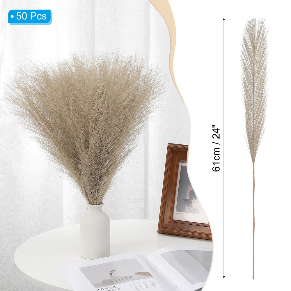 24in Pampas Grass Decor, 50pcs Artificial Pampas Grass Bulk, Brown