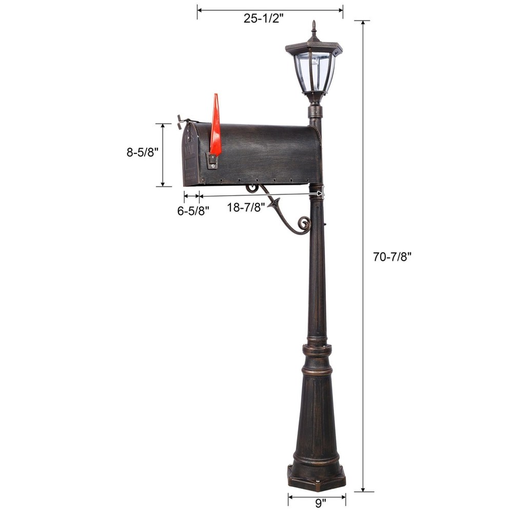 Decorative Modern Mailbox Post Set with Solar Light Large Capacity Cast Aluminum