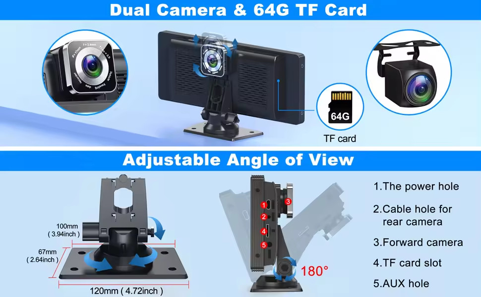 Interactive Apple + Android Car Play screen with Dash Cam + Reversing Cam
