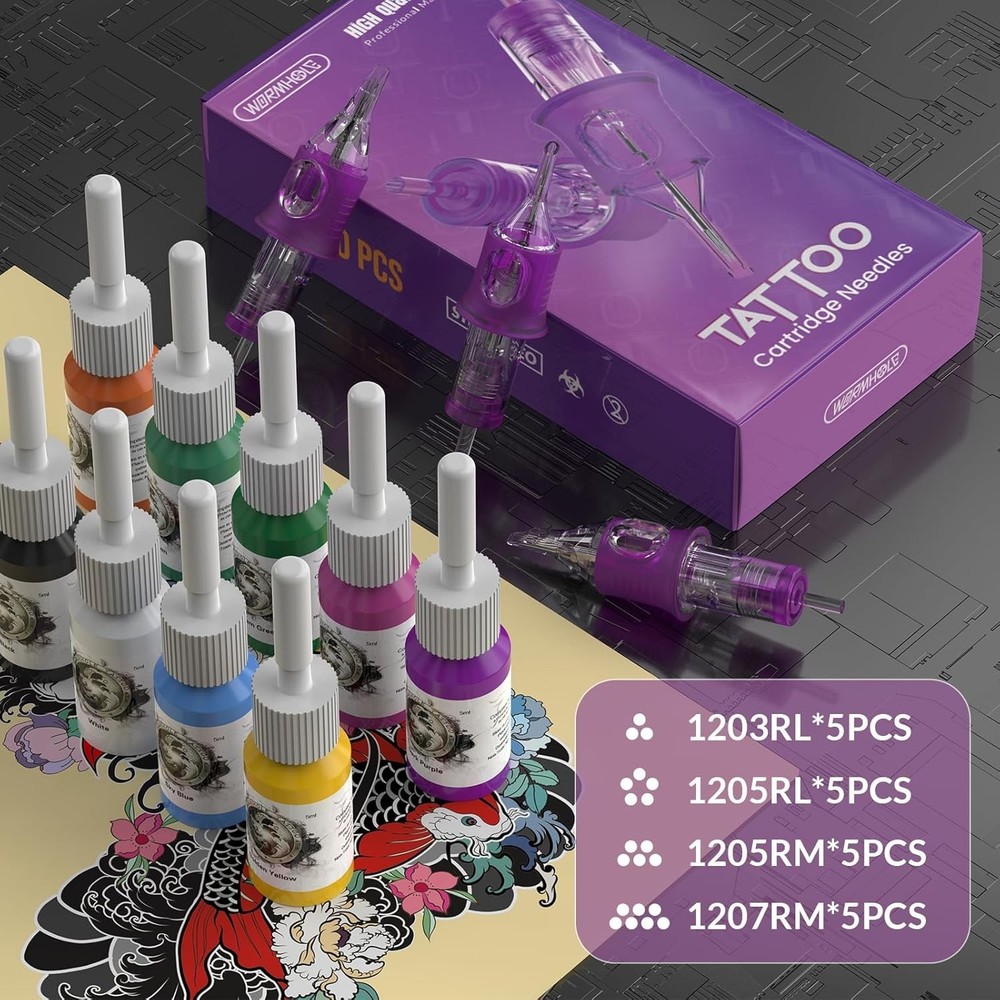 Complete Tattoo Experience: Wireless Machine, Ink Set & 20 Needles - Purple Kit