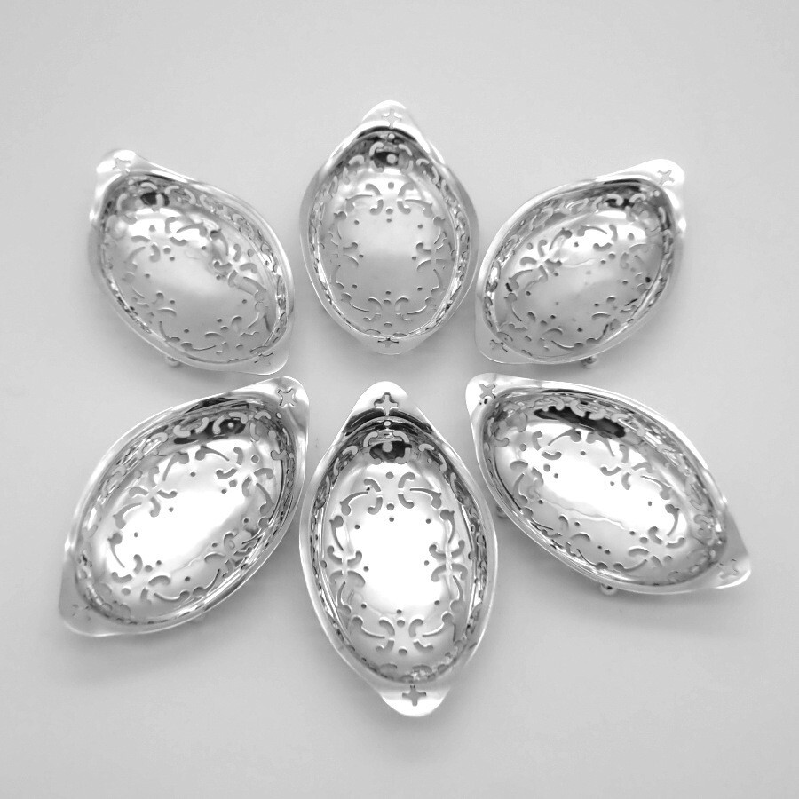 Gorham 6 Nut Cups Set Pierced Designs Sterling Silver 1909
