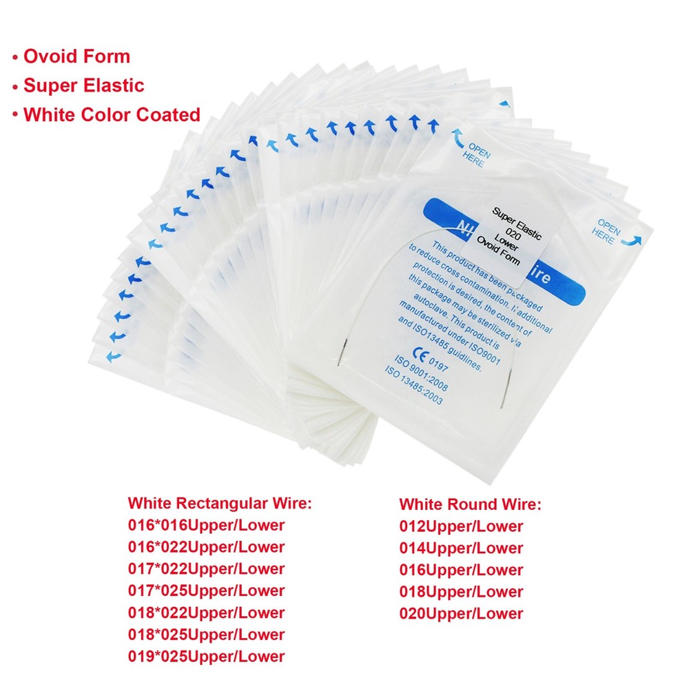 10Pack Dental Orthodontic Niti Arch Wire Rectangular/Round Coated Ovoid White