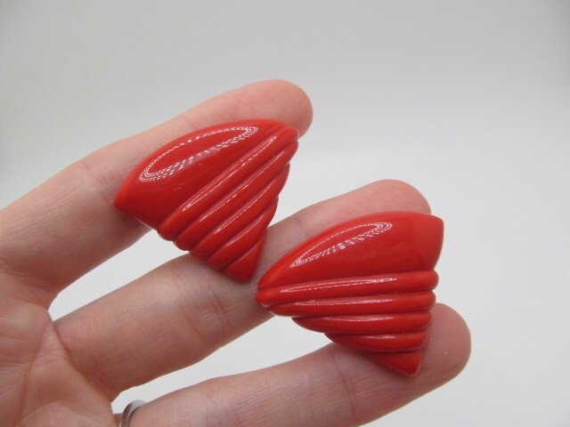 Vintage Monet Triangle Puffed Curved Red Bold Earrings