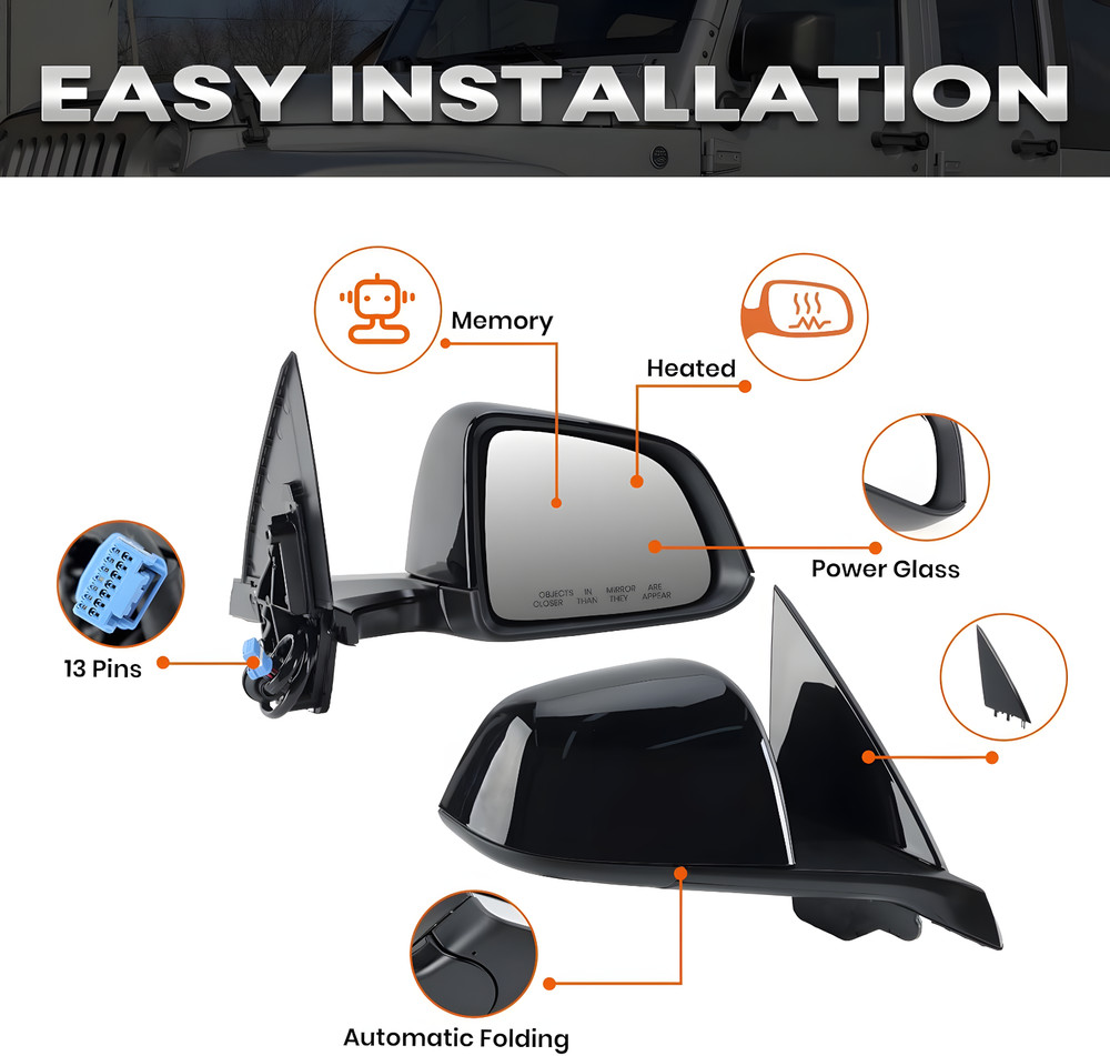 BLACK Passenger Side Mirror Power Fold Memory For Tesla Model Y 20-23 RH