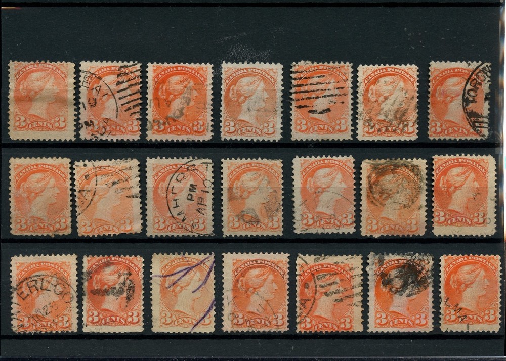21 x copies 3 cent Small Queen lot Canada used