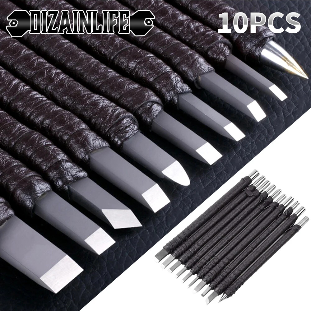 Professional 10Pcs Tungsten Steel Stone Carving Kit Hand Tools Set Chisel