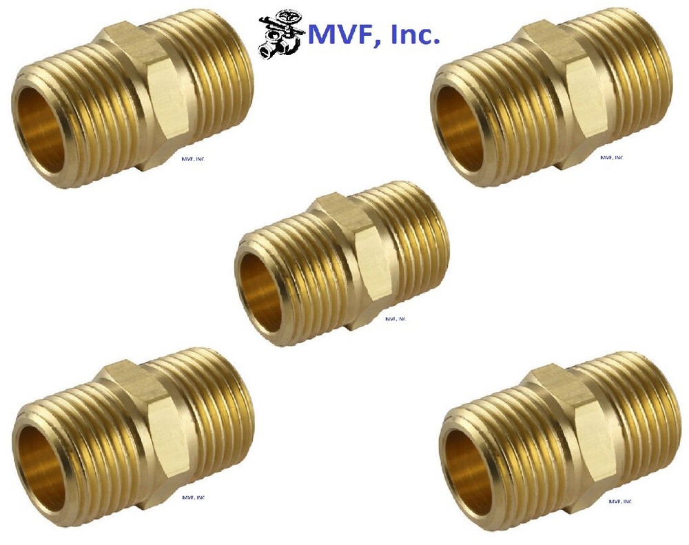 3/8" Brass Hex Pipe Nipple NPT Threaded Connector Adapter (5-Pack) 122A-Cx5