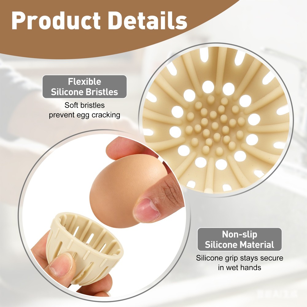 Egg Cleaning Brush Silicone Egg Washer Rotating Scrubber Tools Beige