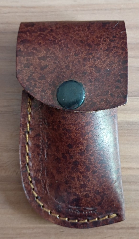 Lockblade Folder Antler/Bone Damascus Steel, Custom Made, Leather Sheath, Read