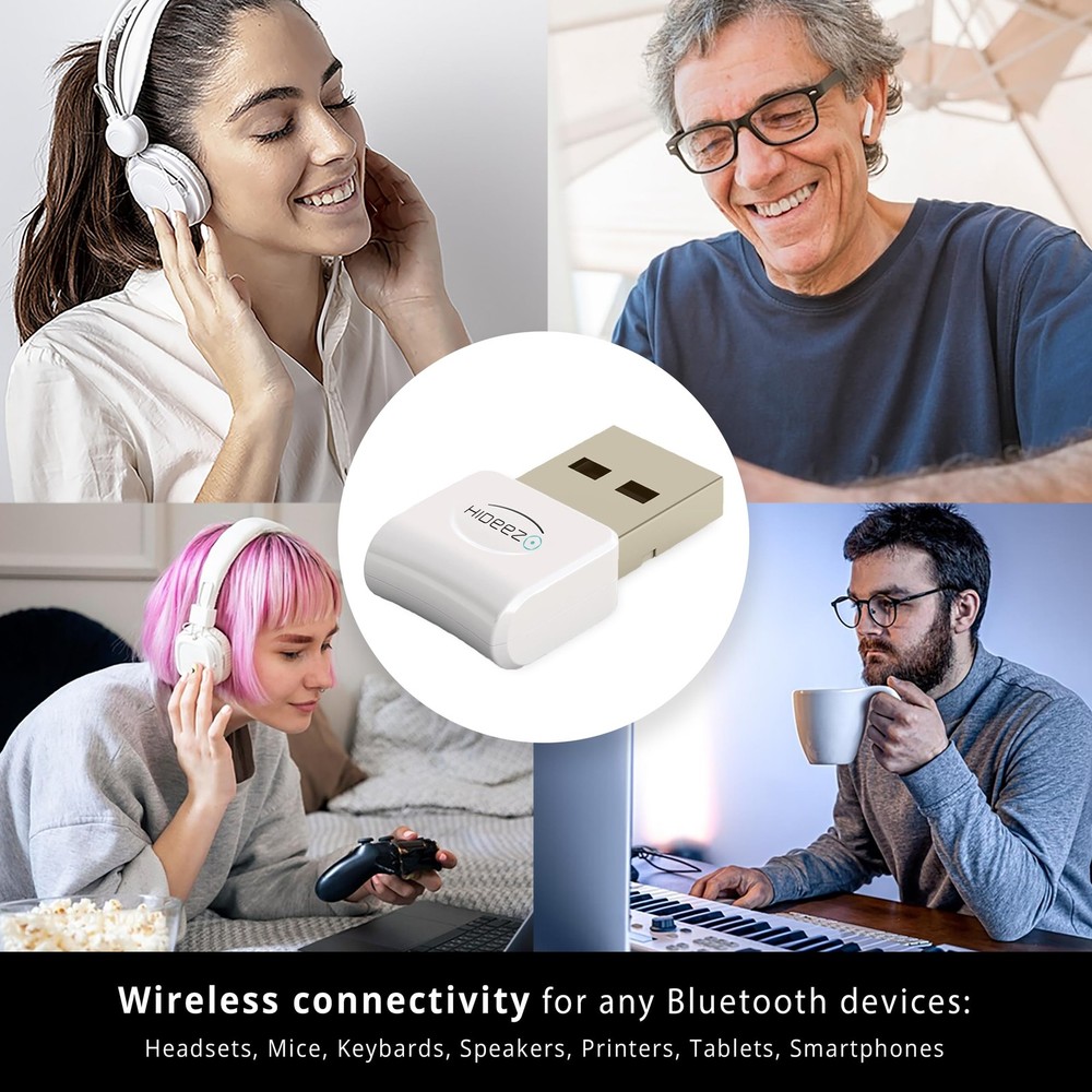 USB Bluetooth Adapter for PC macOS Linux ChromeOS Low Energy White