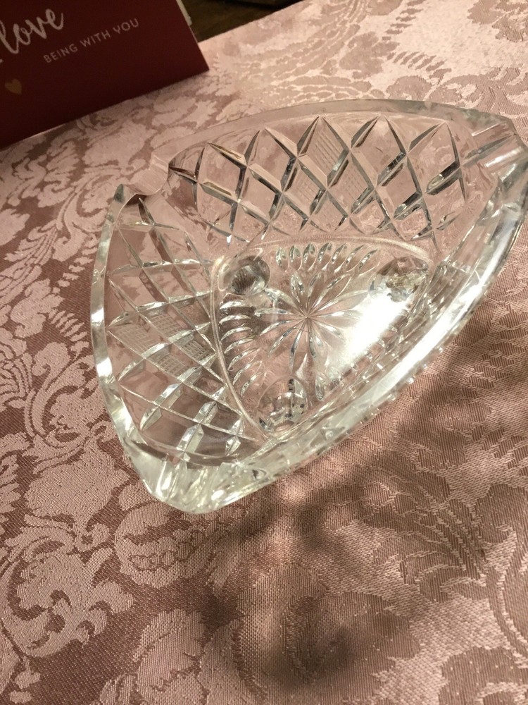 Vintage Ashtray Crystal Triangle Cut Etchings Ashtray