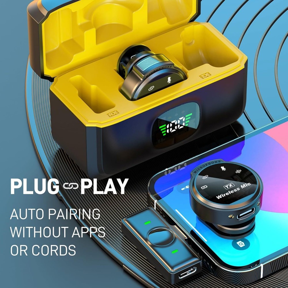 2 in 1 Wireless Lavalier Microphone for iPhone/Android, Noise Cancellation