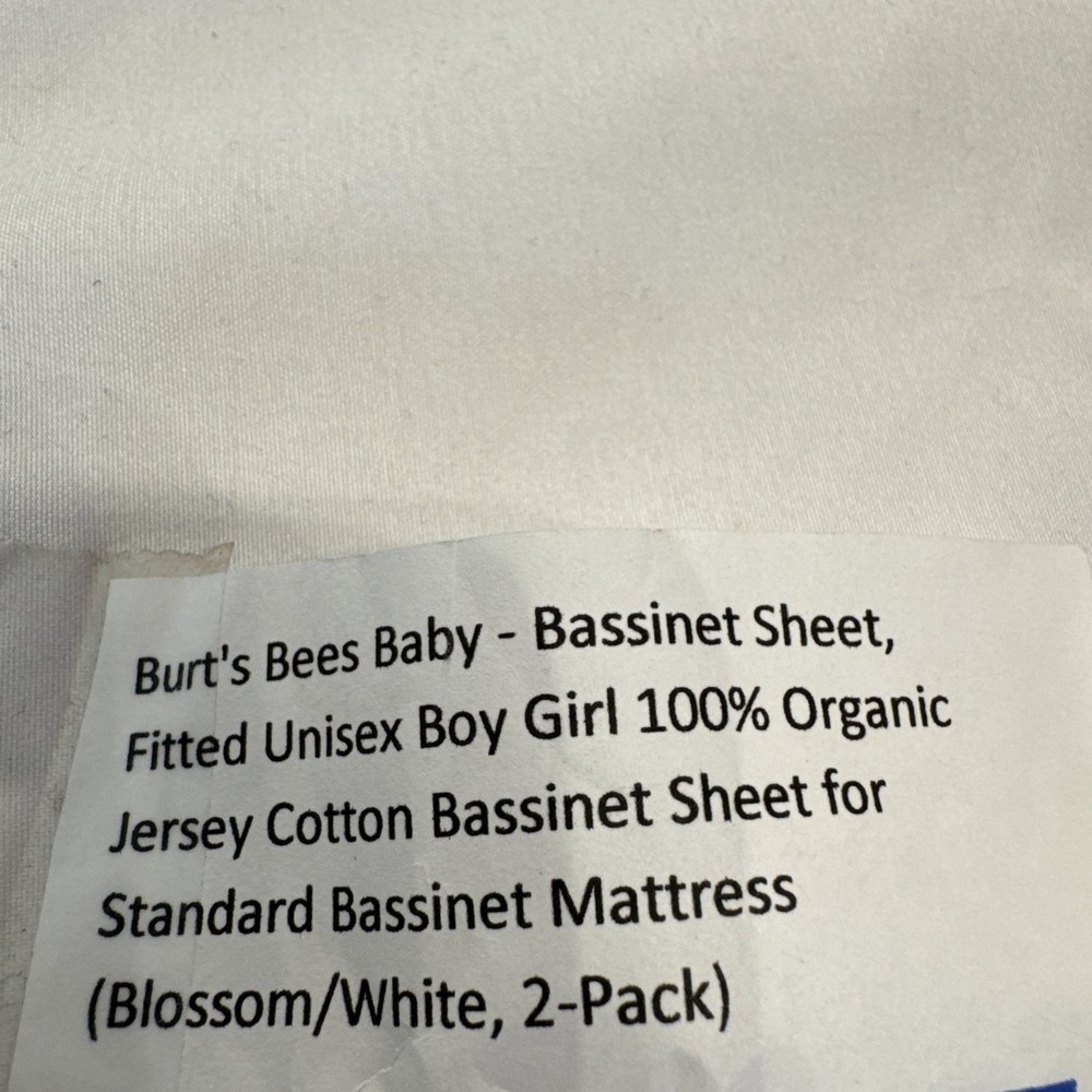 Burt’s Bees Fitted Bassinet Sheets Blossom/ White 2 Pack NWOT