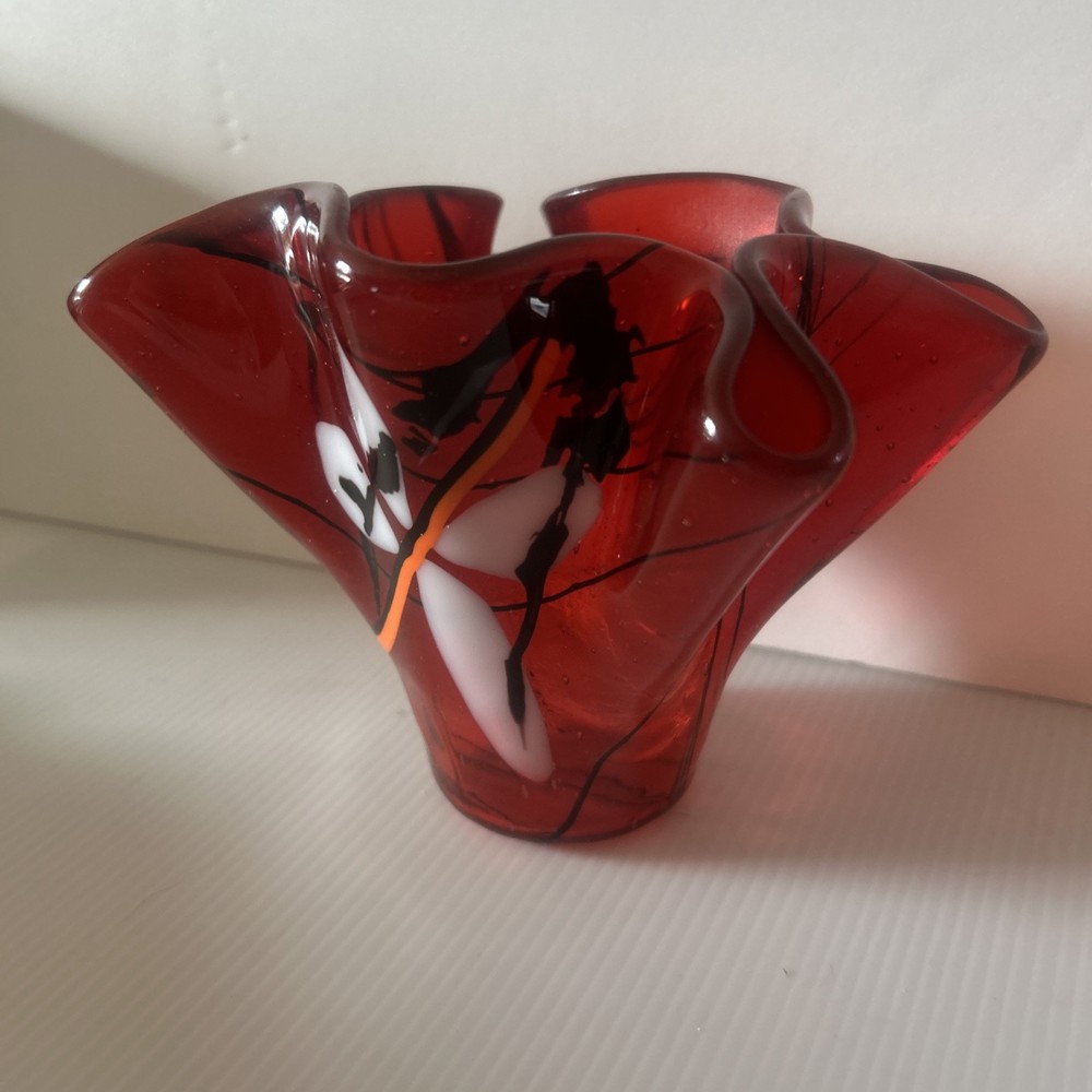Unique Ruby Red Hankerchief Vase