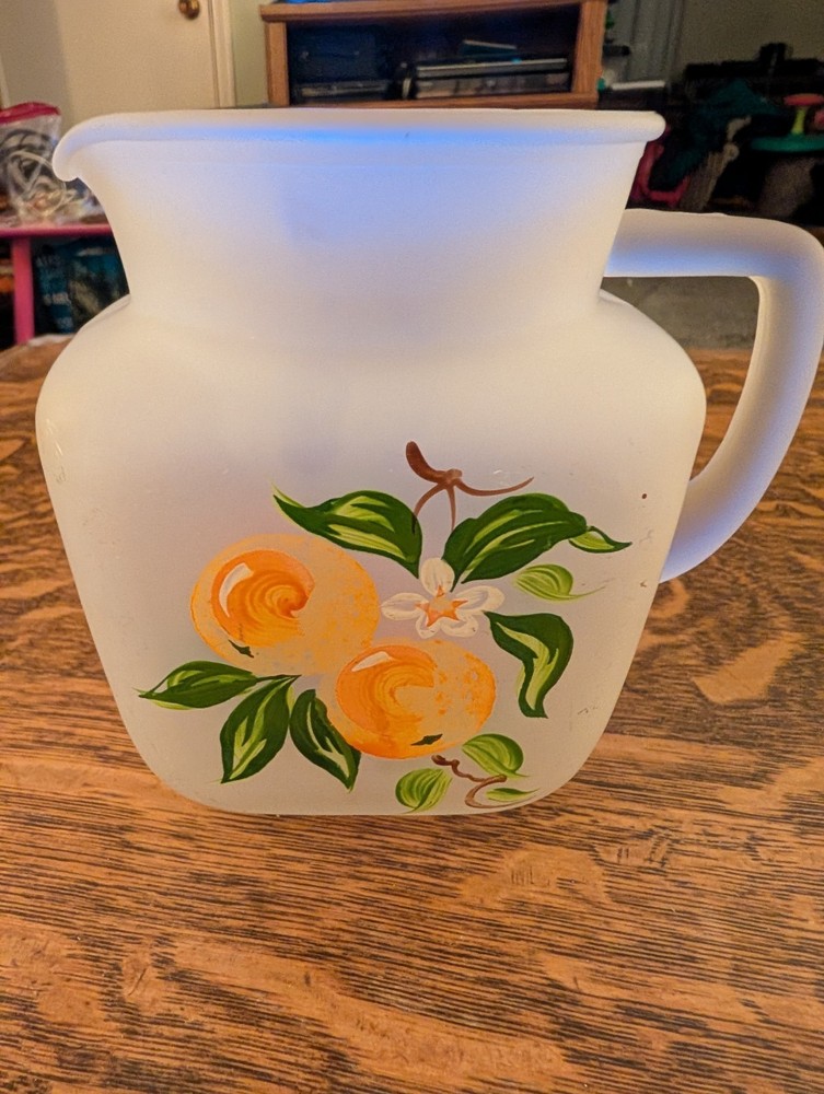 Vintage Glass 1 Quart Hand Painted Pitcher