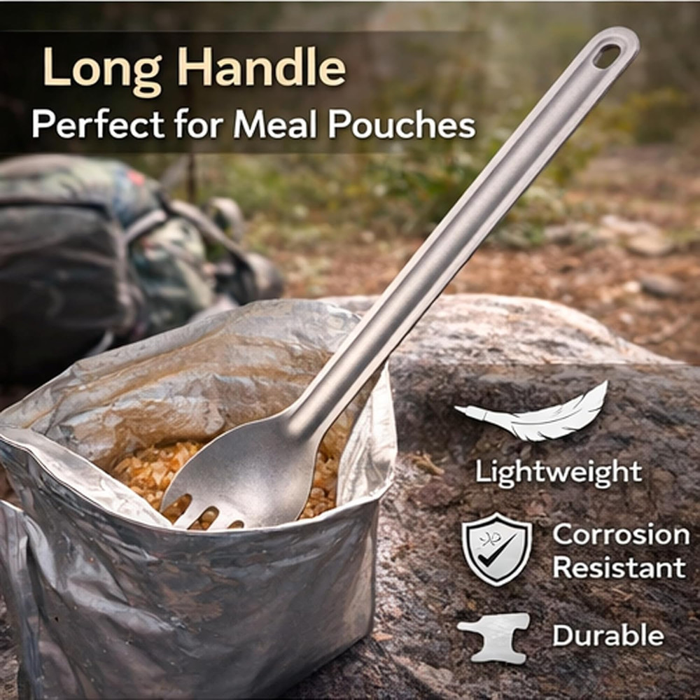 DevMark Titanium Long Handle Spork Ultralight Camping Spoon Fork, Silver