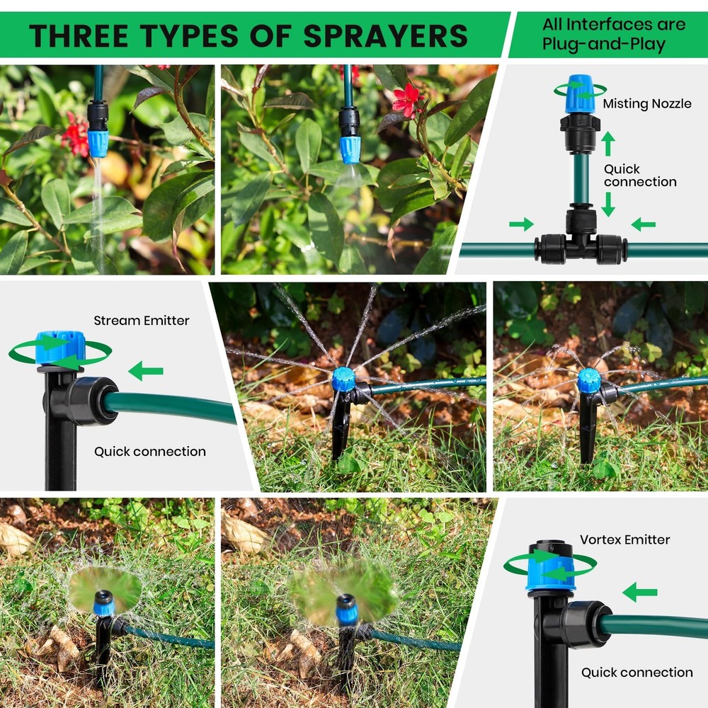 230FT Drip Irrigation System, Quick-Connect Automatic Garden Watering Misting...