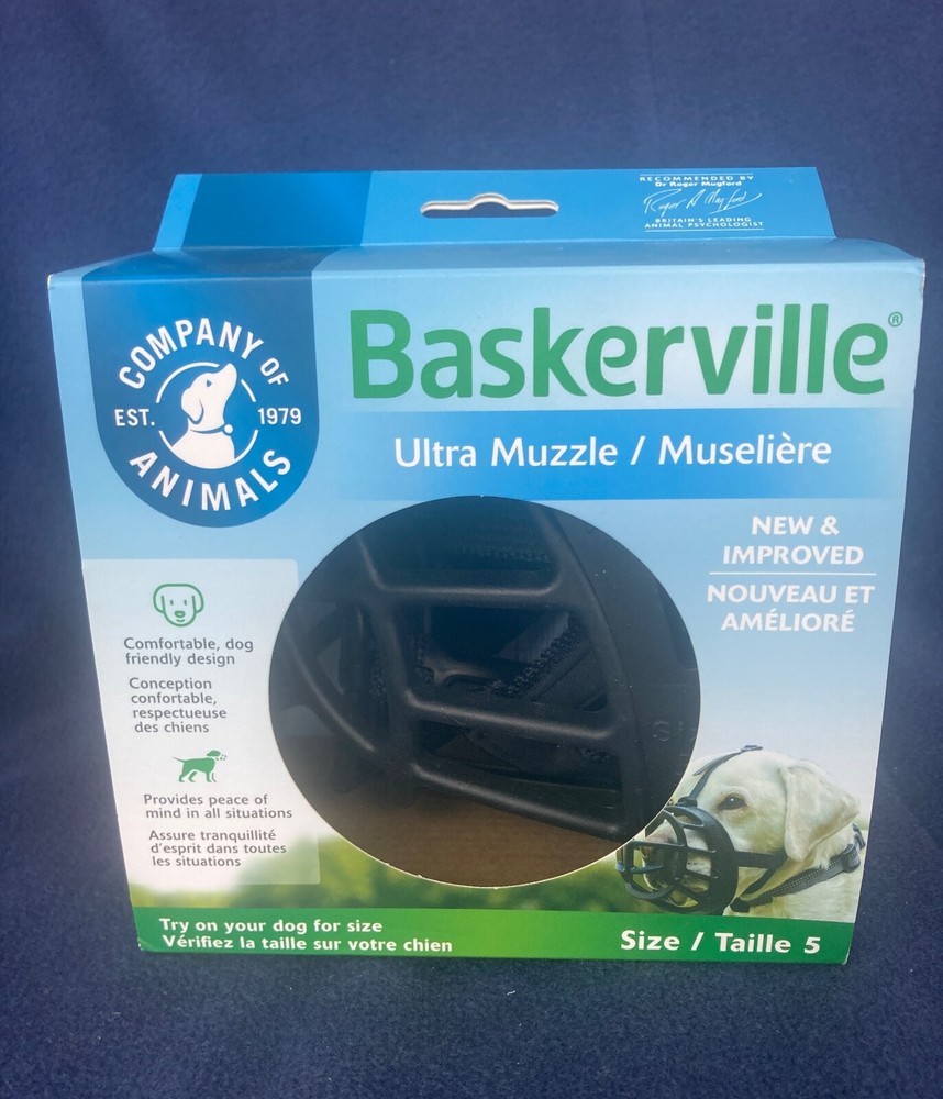 NIB Baskerville Ultra Muzzle Size 5 Black Treat Friendly Collar Loop & Headstrap