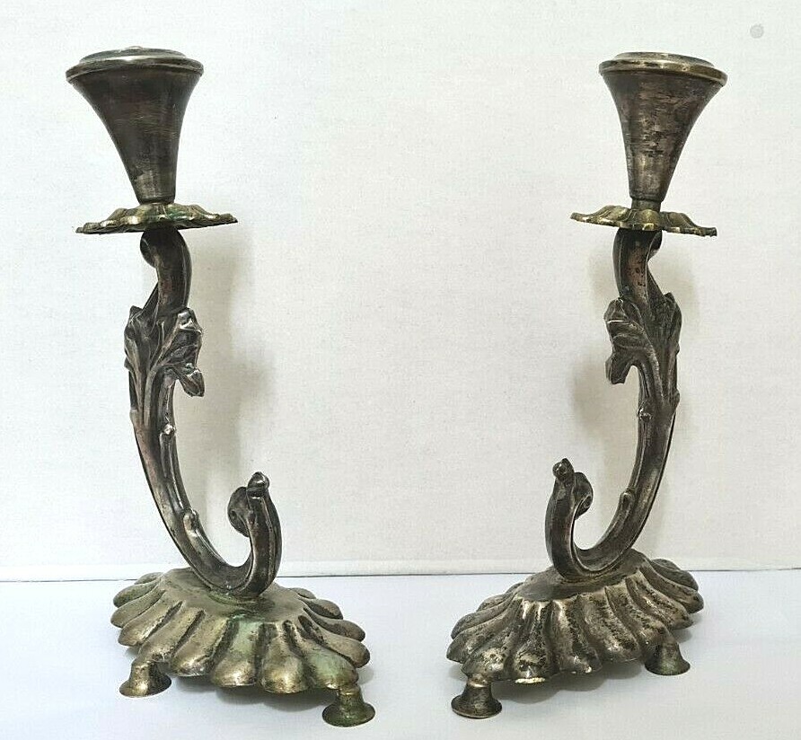pair of decorated silver candlesticks Signed 800