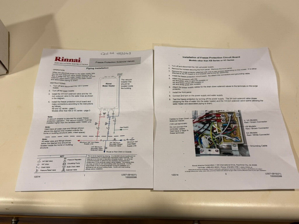 Rinnai Freeze Protection Kit for exterior tankless water heater - Brand New