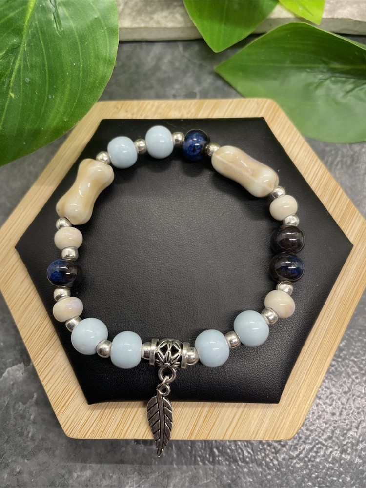 Handmade Ceramic Bead Beaded Stackable 6.5” Plus Stretch Bracelet New B312