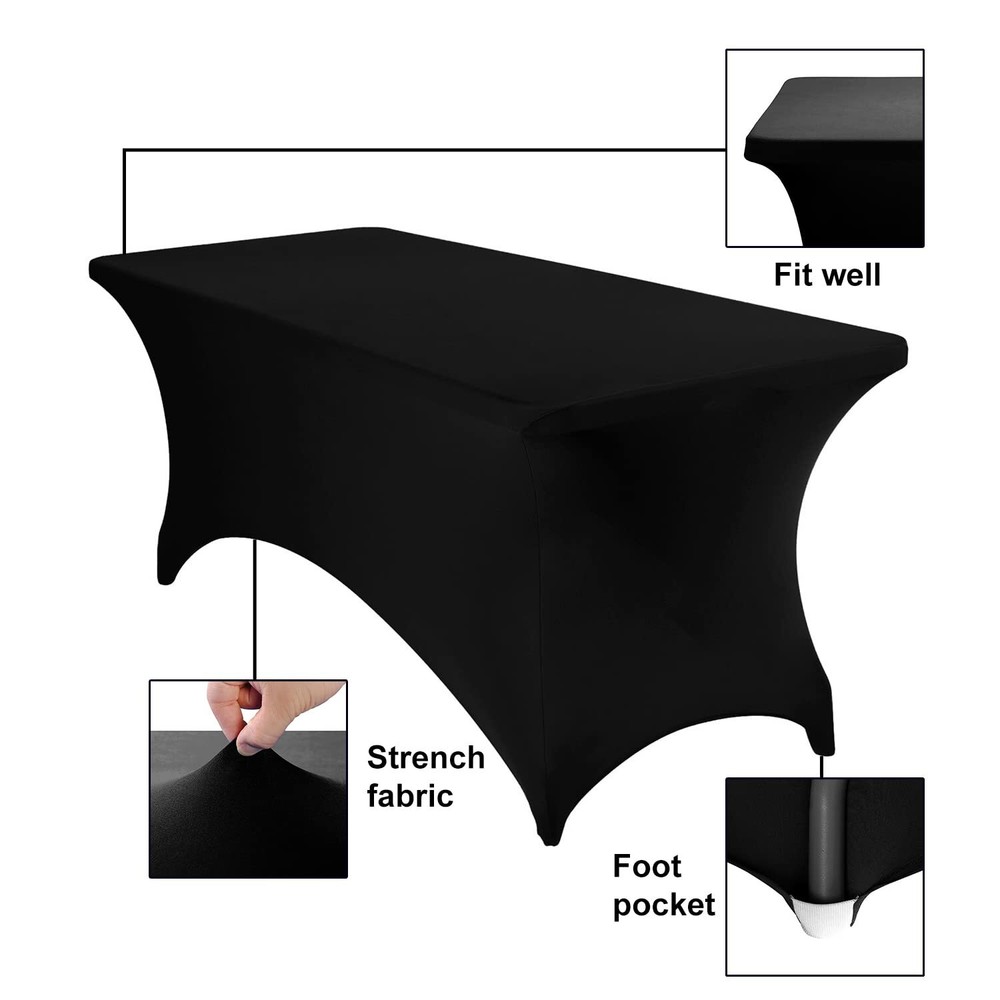 2pack Spandex Waterproof Rectangular Table Covers 6ft Black Stretchable Stain Re