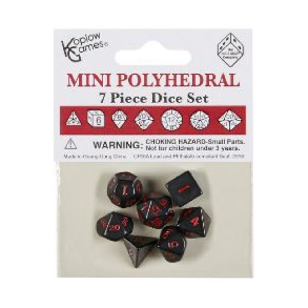 Koplow Dice 10mm Mini Polyhedral Set - Black w/Red (7) New