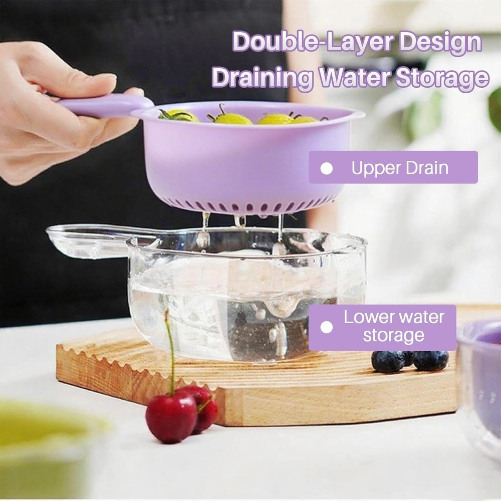 Kitchen Dual-Layer Draining Basket W/ Handle Small Fruit Spinner And Strainer