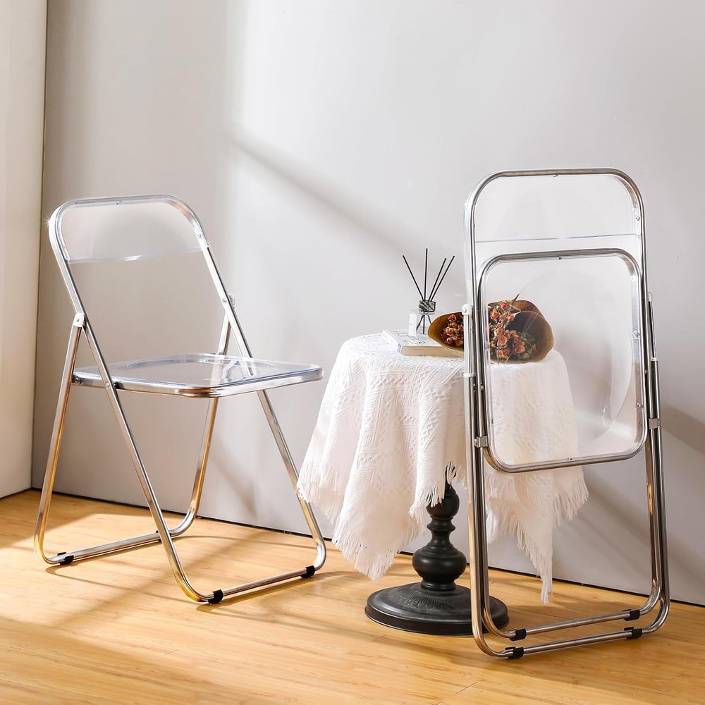 2 Pcs Acrylic Folding Chairs Clear Transparent Stackable Dining Chairs Modern
