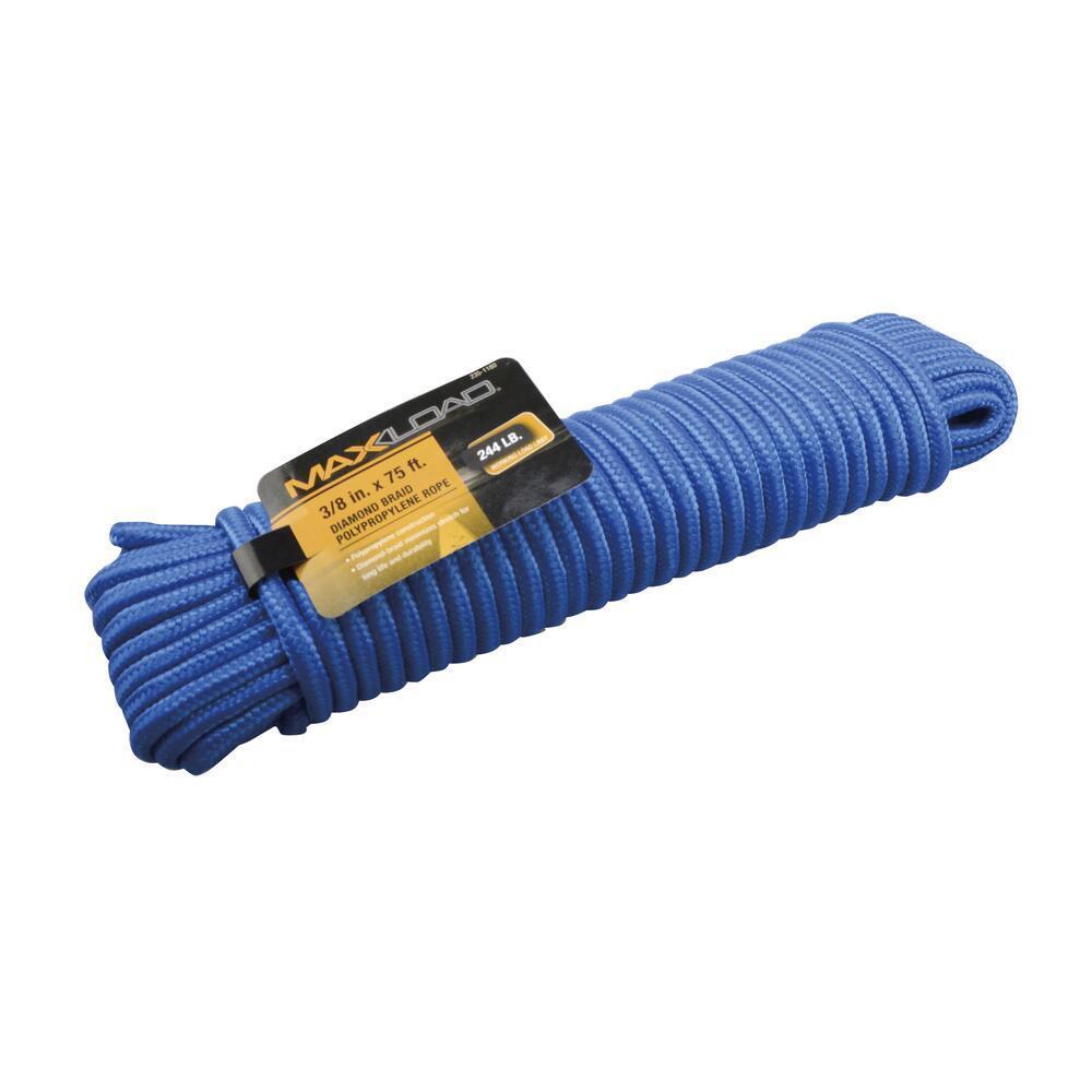 Max Load 3/8" x 75' Diamond Braid Polypropylene Rope - Ships as Assorted Colors