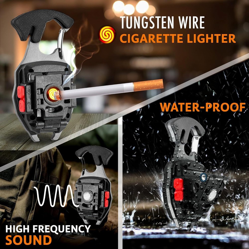 Survival Tool Fire Starter Emergency Light Carabiner Flashlight Multi Tool