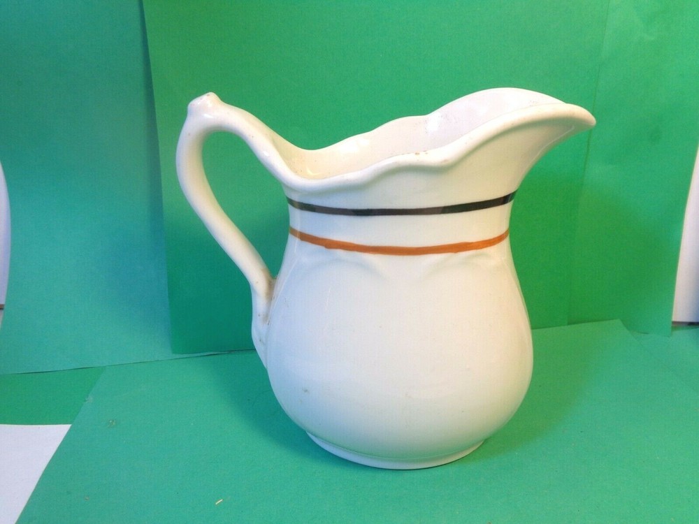 Sterling 5 3/8" Pitcher, Black & Brown Ring Pattern, E. Liverpool (Used/EUC)