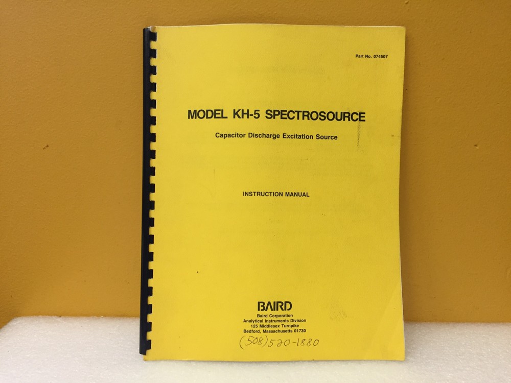 Baird 074507 KH-5 Spectrosource Capacitor Discharge Source, Instruction Manual