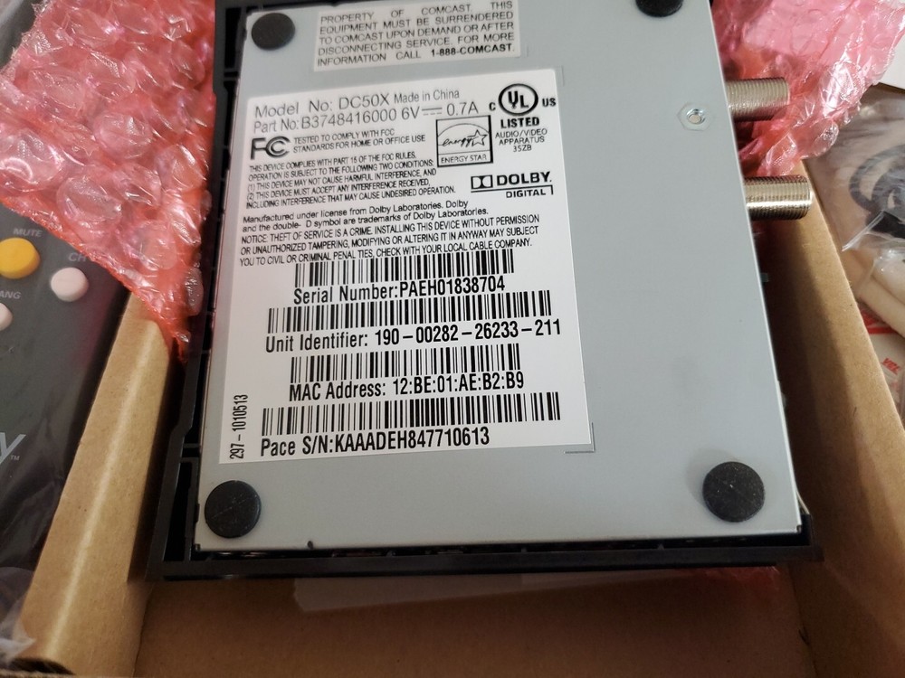 Comcast / Xfinity Digital Transport Adapter Self Installation Kit DC50X Cable