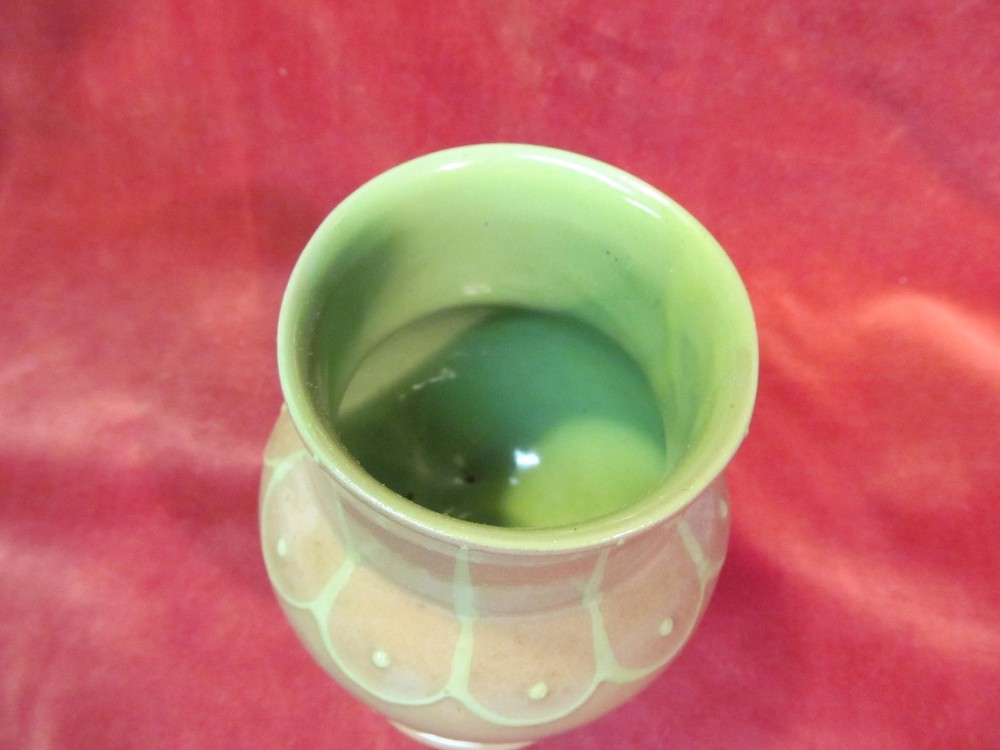 6" GREEN & TAN HARTSTONE POTTERY VASE