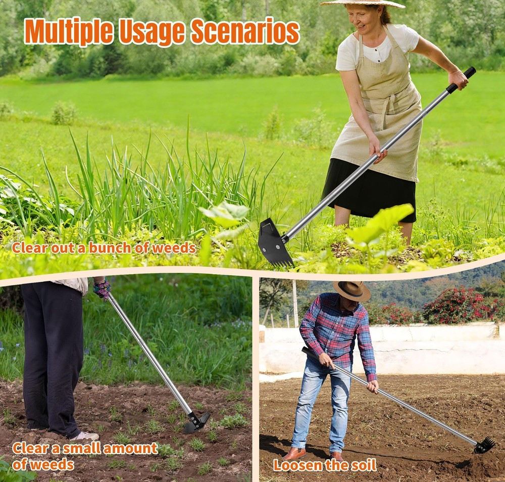 Weed Puller Tool with Long Handle, Manual Weed Remover Tool, 2 in 1 Weed Rake...