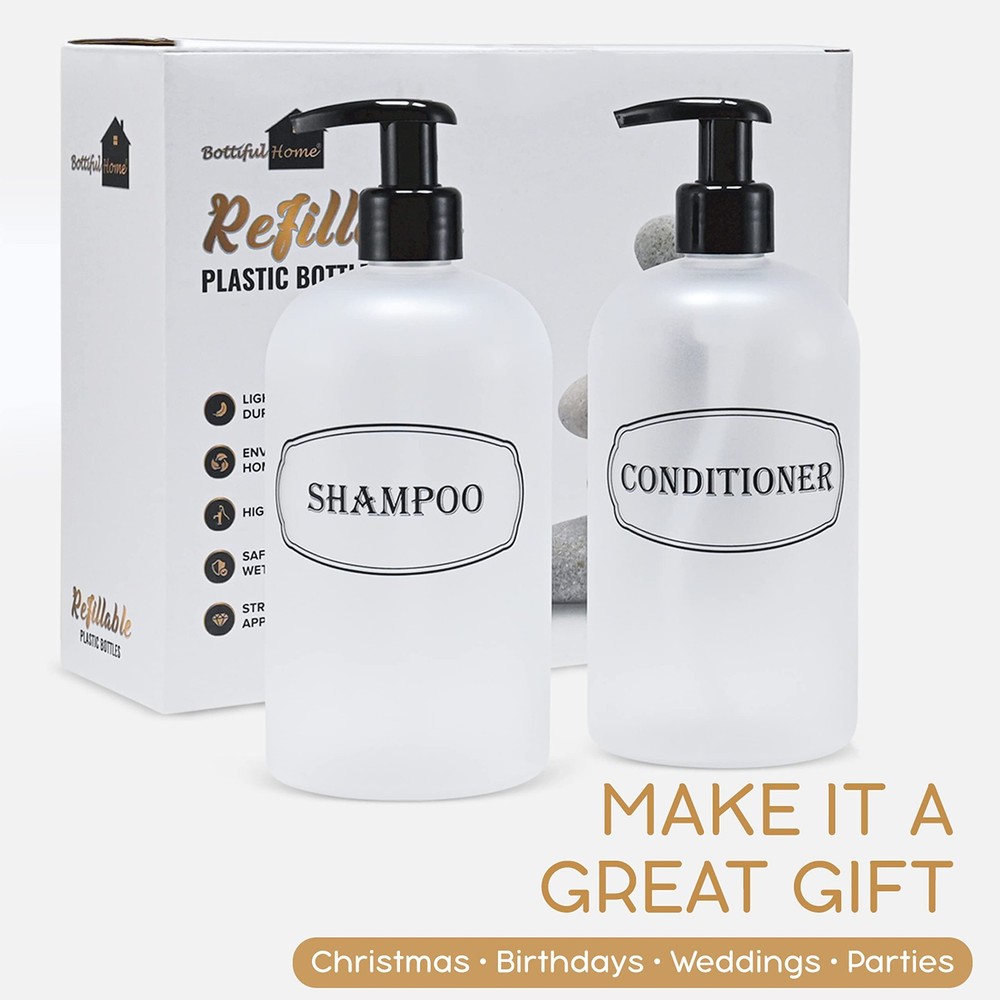 Bottiful Home-16 oz Shampoo and Conditioner Refillable Empty Plastic Pump Bot...