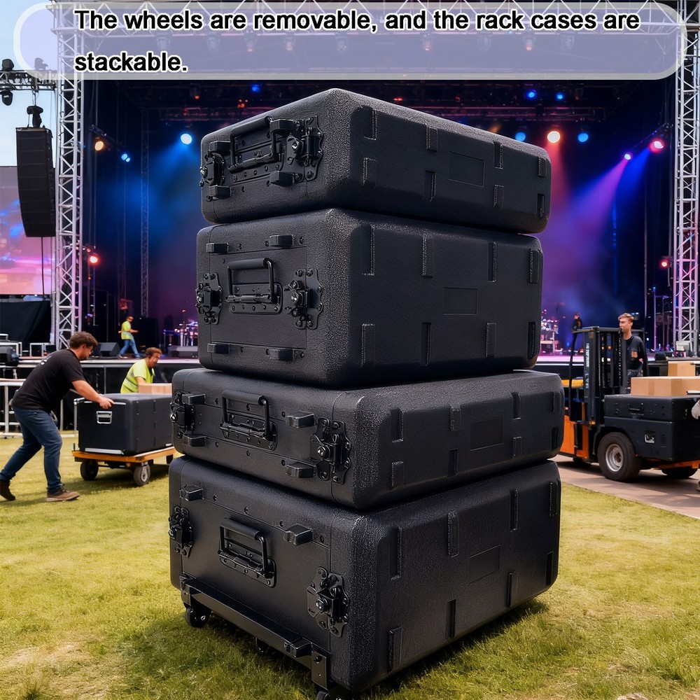 4U Rack Mount Flight Case with Wheels & Pull Handle, 19" Audio Equipment Cabinet