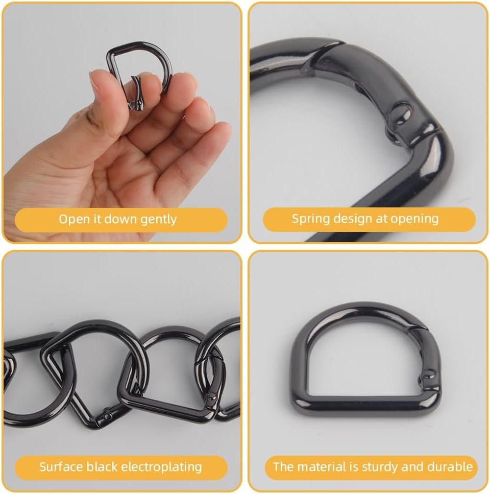 Small Carabiner Clips 10Pcs Spring D Rings Snap Hook black