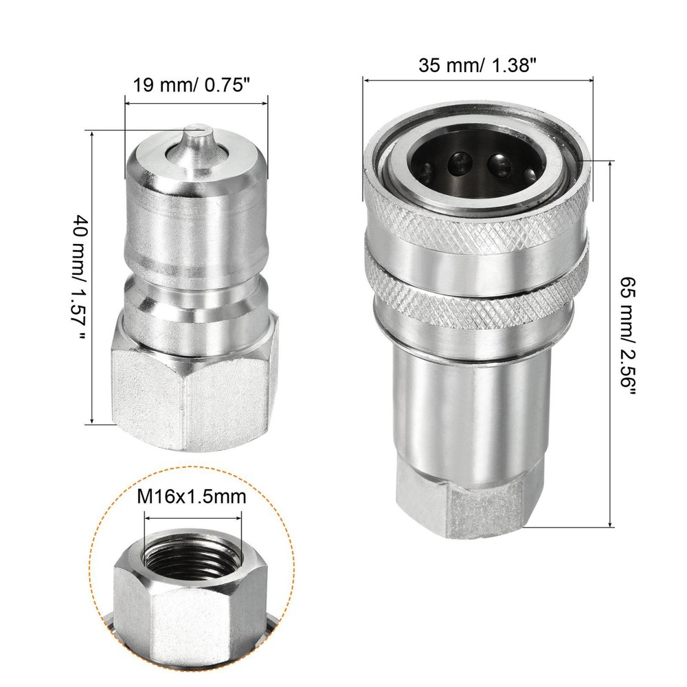 1 Set Hydraulic Quick Connect Coupler M16x1.5mm Female Thread Pipe Fitting