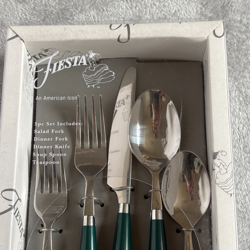 Fiesta Fiestaware Evergreen Flatware Silverware Dinner 5 Piece Set Dark Green