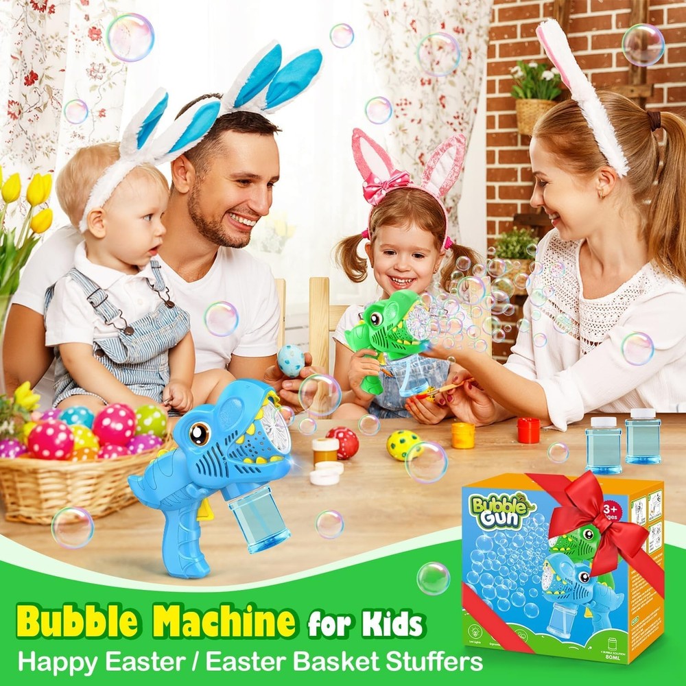 Bubble 2 Pack Dino Bubble Machine for Toddlers with 4 Solutions Easter Basket...