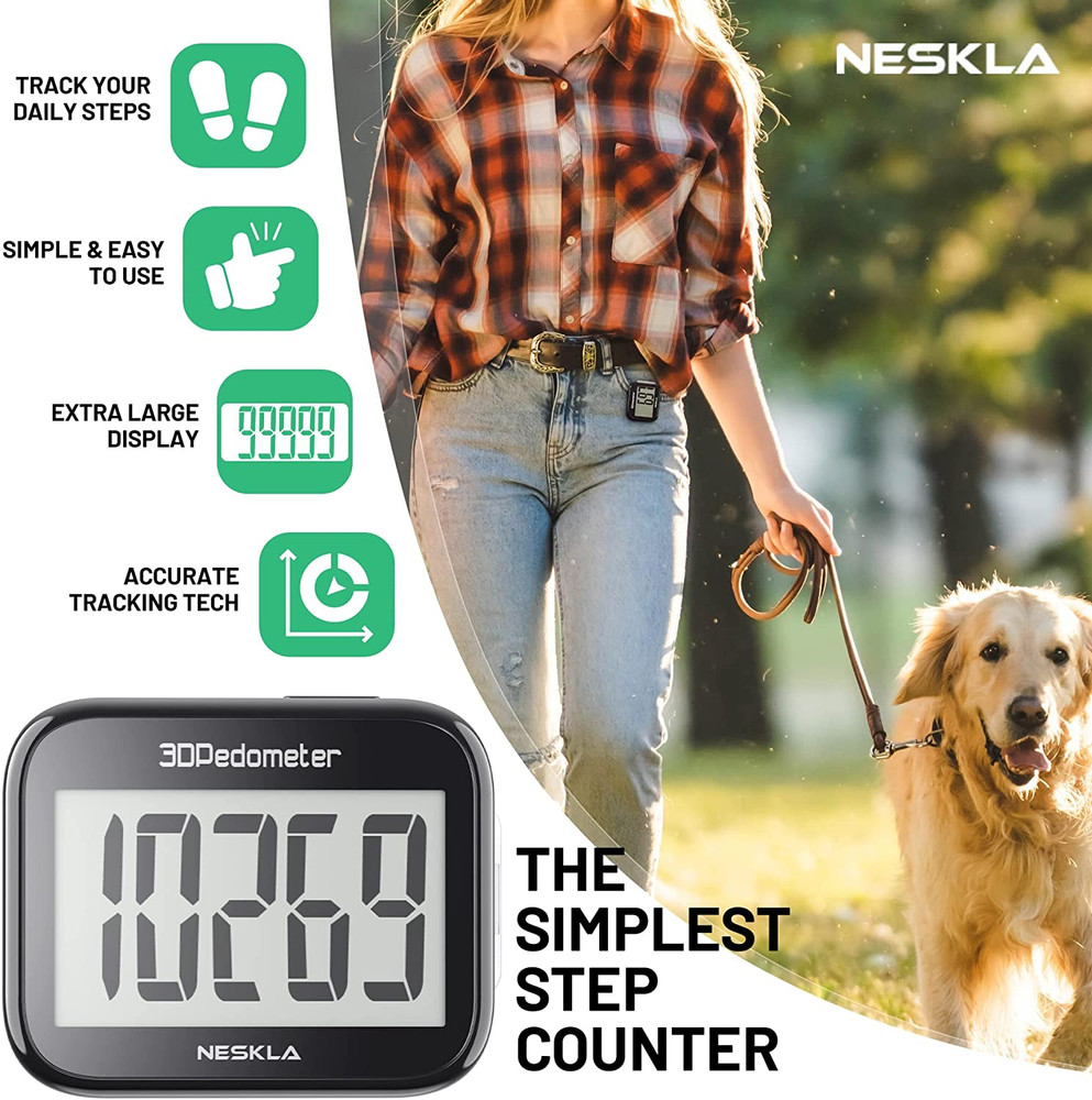 3D Pedometer for Walking, Simple Step Counter with Large Digital Display, Step T