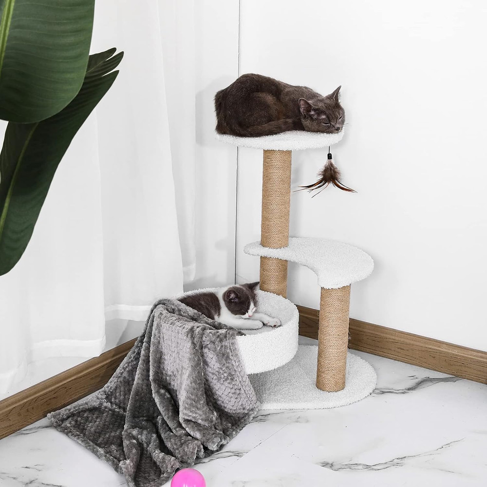 Stylish Cat Tree Tower with Scratching Post, Hammock & Perch for Small Cats