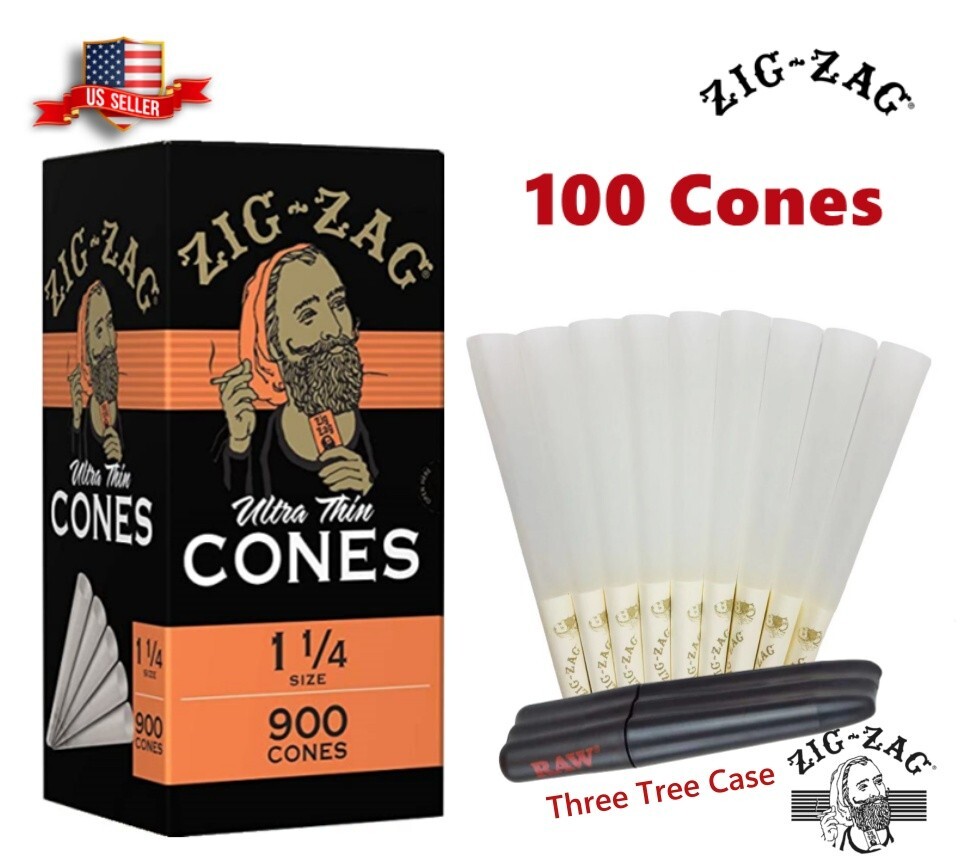 Zig-Zag® Ultra Thin Paper Cones 1 1/4 Size 100 Pack & Three Tree Case