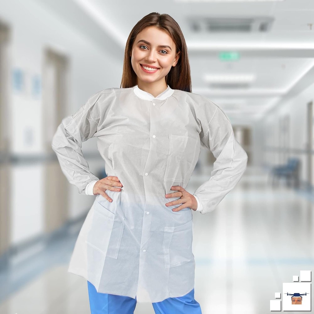 Disposable Lab Coats White SPP 45 gsm Work Gowns Medium (10 Pack)