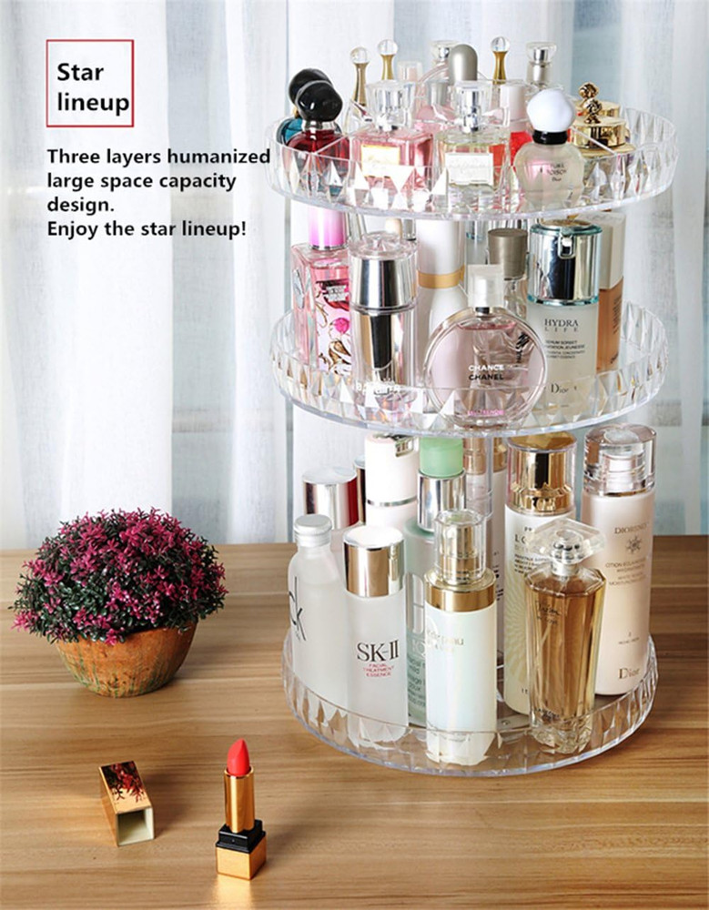 Diamond Pattern Three Layers Perfume Organizer, 360 Rotating Diamond Cosmetic St