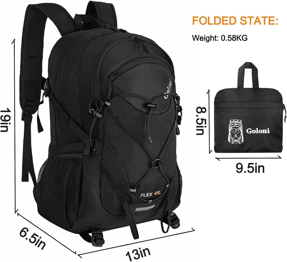 45L Hiking Backpack Lightweight Foldable, Waterproof Camping Backpack with Ra...